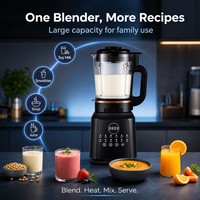 Blender Komersial Tugas Berat Pembuat Smoothie Penghancur Es Penggiling Jus Wadah Kaca Pemanas Mode Turbo 5+ Kecepatan Perak