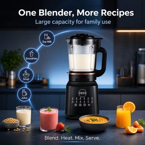Licuadora Comercial de Alta Resistencia, Máquina para Hacer Smoothies, Exprimidor, Triturador de Hielo, Recipiente de Vidrio con Calefacción, Modo Turbo, 5+ Velocidades, Plateado - Product Image 2