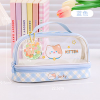 Nouvelle trousse transparente pour étudiants, motif dessin animé, grande capacité, pour filles, rangement de papeterie, trousse à maquillage