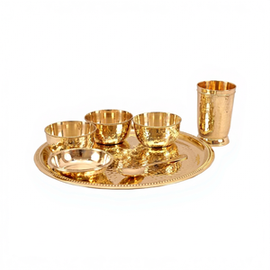 Juego de Platos Thali de Acero Inoxidable Martillado, Portátil, Duradero y de Alta Calidad, 7 Piezas, Ecológico, Apto para Lavavajillas - Product Image 1