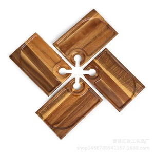 Plateau de service en bois d'acacia Huifa avec poignée pour collations et verres à vin, 12x8 pouces, bois massif, pour utilisation en extérieur lors de fêtes - Product Image 4