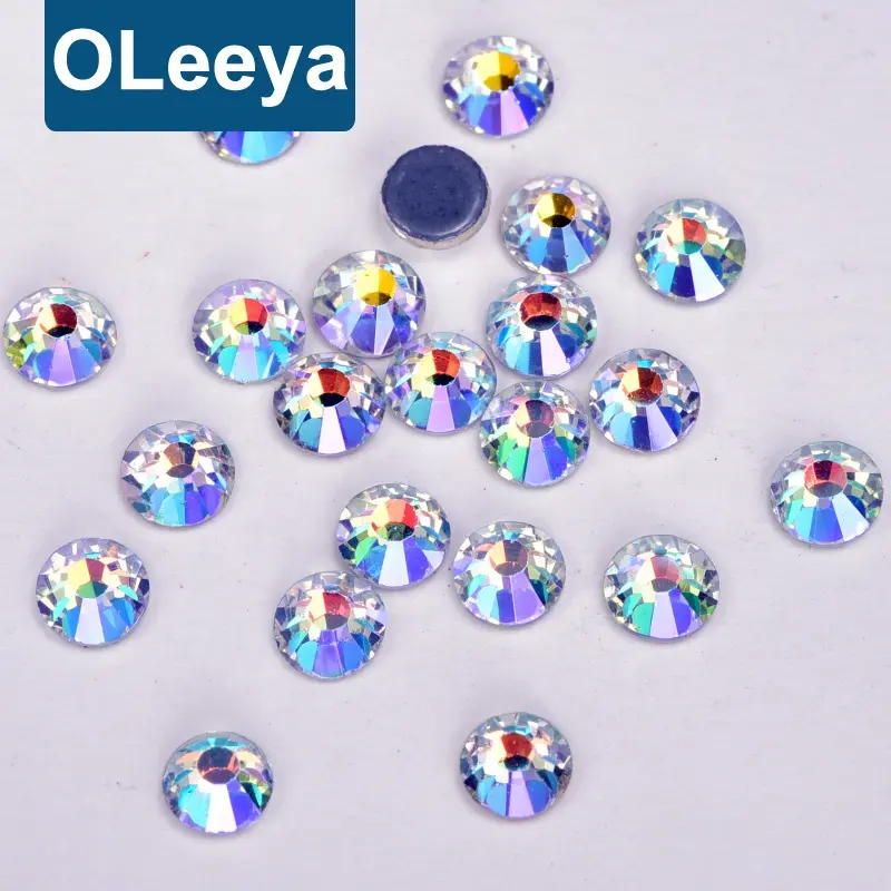 Oleeya Hot Selling Bling bling Moonlight Hotfix Strass Glas Kristall Strass Eisen Strass für Hochzeits kleid