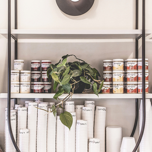 Airy Luxe Bakery & Coffee Market Stall Featuring Glass Display Case, Open Tiered Shelving, and Integrated Warm Lighting - Product Image 6