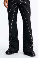 Jeans évasés personnalisés OEM pour hommes, en denim noir, avec clous et rivets métalliques, style punk rock, coupe cloche, streetwear gothique, Y2K rétro, délavé