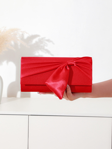 Bell Luxury Brand Red <b>Square</b> Envelope Bowknot Satin Clutch Chain Crossbody Evening Bag Women Elegant <b>Adjustable</b> Underarm - Product Image 2