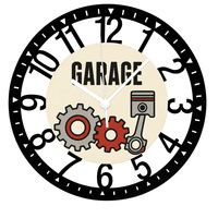 Horloge murale en fer forgé avec engrenages de garage et piston, cadran en bois imprimé UV, style pour la décoration de la man cave