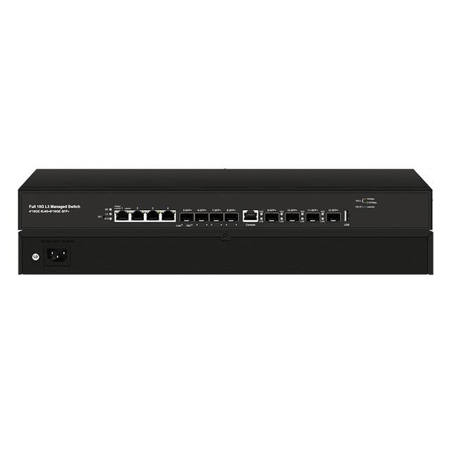 Full 10G 12-Port L3 Management Switch 8*10G SFP Optical Slots 4*10G RJ45 PoE Ports Managed Switches Support QoS Vlan IGMP