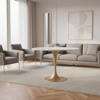 Table basse de luxe pour la maison, design chinois moderne, en dalle de pierre naturelle, avec cadre en acier inoxydable plaqué or, qualité commerciale