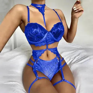 Custom Women Lingerie Suit Floral Embroidery Woman Underwear Sexy Ladies Thong Bra Panty Set Erotic Lingerie With Steel Ring