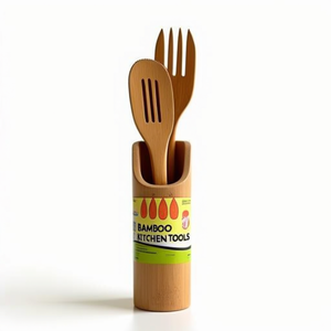 Bamboo Kitchen Tools 5 Piece Set With Storage Tube For Cooking - Product Image 1