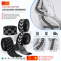 Fournisseur de sangles en jacquard tricoté GOTS, motifs personnalisés, logo imprimé, sangles en polyester tricoté jacquard