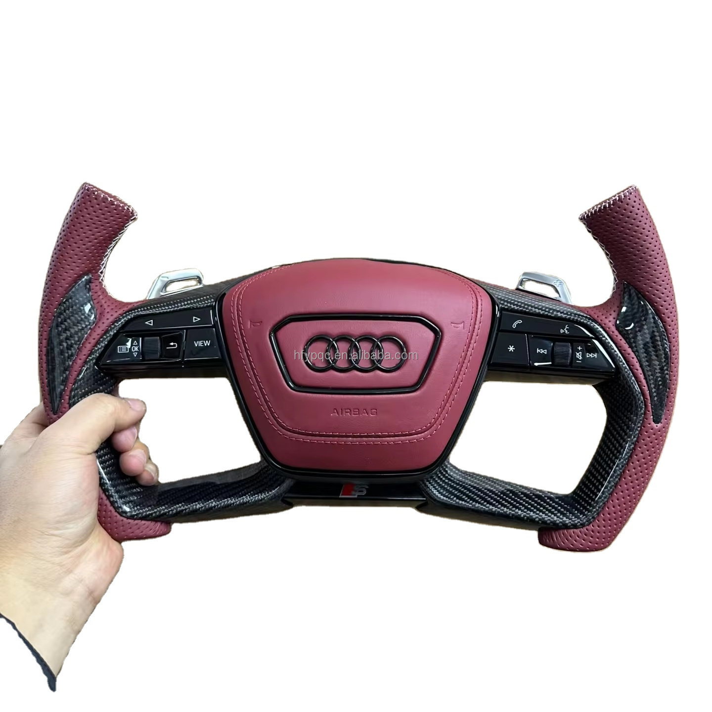 For Audi A4 B9 Alcantara Carbon Fiber Black Stitching S/RS Logo Steering Wheel With Key Frame Base Assembly Accessories