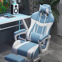 Chaise de jeu de course bleue et blanche de haute qualité pour enfants avec repose-pieds, idéale pour les gamers