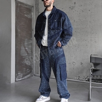 Ensemble de veste et pantalon en jean surdimensionné YSJY pour homme, avec broderie personnalisée, style streetwear, en denim épais