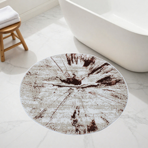 Alfombra de baño y ducha Lazora de 70x70cm, color crudo/beige/rosa, de algodón reciclado con diseño abstracto jacquard, OEM - Hecho en Turquía - Product Image 1