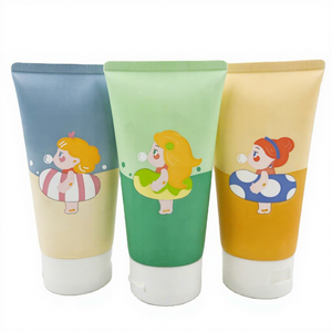 Manufacturer Cute Custom 180ml <b>Plastic</b> Squeeze Round <b>Tube</b> Facial Cleanser Cream <b>Tubes</b> Set with Flip Cover for Cosmetic Packaging - Product Image 1