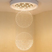 Lustre en cristal à double balles élégant pour escalier duplex long, pour salon intérieur, salle à manger, hôtel, villa, hall