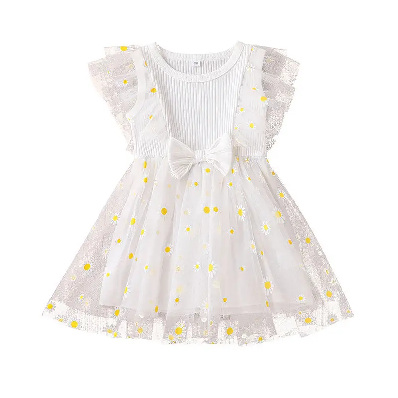 Toptan fantezi benzersiz şık el nakışı tasarımları basit bebek pamuklu elbise rahat oynamak etekler çocuk kız elbise