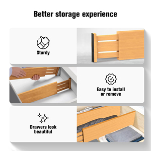 Lot de <span class=keywords><strong>6</strong></span> séparateurs de <span class=keywords><strong>tiroirs</strong></span> extensibles en bambou, organisation naturelle pour vêtements dans les commodes, boîtes et bacs de rangement - Product Image 4