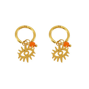 Stainless Steel Devil Eye Hoop Earrings Gold And Silver Color With Orange Bead Geometric Design For Women Fashion Jewelry - Product Image 5
