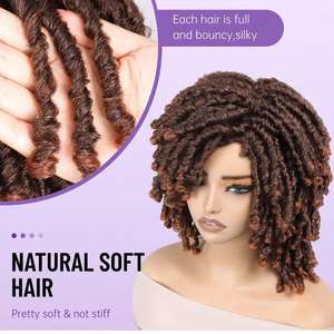 Perruque tressée au crochet complète, synthétique naturelle, style dreadlocks africaines bouclées, <span class=keywords><strong>coupe</strong></span> <span class=keywords><strong>courte</strong></span> bob torsadée, respirante, pour usage quotidien et cosplay - Product Image 2