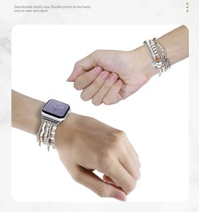 Pulsera de cuentas hecha a mano para <span class=keywords><strong>Apple</strong></span> <span class=keywords><strong>Watch</strong></span>, correa de 49mm, 46mm, 45mm, 44mm, 42mm, 41mm, <span class=keywords><strong>40mm</strong></span>, 38mm, correa de joyería de cristal y perlas para mujer - Product Image 6