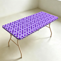 Nappe jetable en PEVA imperméable avec bordure élastique tissée en ruban violet et blanc, motif losanges, pour événements