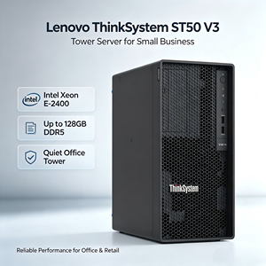 เซิร์ฟเวอร์แบบตั้งโต๊ะ L Enovo Thinksystem St50 V3 4U พร้อมโปรเซสเซอร์ Xeon 3.2GHz หน่วยความจำ DDR4 32GB/16GB ฮาร์ดดิสก์/SSD ขนาด 3.5 นิ้ว รุ่น St50 V3 มีสินค้าในสต็อก - Product Image 1