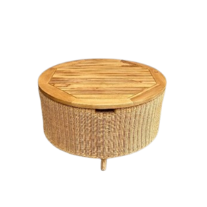 Mesa sin muebles de vidrio y decoración Mesa de centro redonda hecha de mezcla de ratán con tejido de madera Rattan Fitrit 3mm - Product Image 1