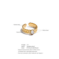 Bague ouverte JINYOU 8244 en acier inoxydable texturé rétro, plaquée or PVD, ovale, avec pierre naturelle
