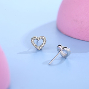 Boucles d'oreilles personnalisables en cuivre, version éternelle, en argent sterling S925, avec zircon cubique taille ronde, motif cœur creux, pour femmes - Product Image 3