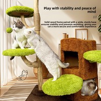 Tempat Tidur Kucing Terintegrasi dengan Tiang Garuk dan Mainan, Gaya Pedesaan Pastoral, Langsung dari Pabrik; Platform Lompat Kucing dari Bahan Sisal Hemat-Ruang