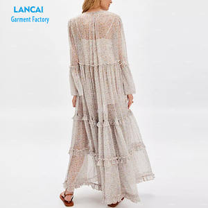 New Fashion Design <b>Chiffon</b> Fabric Style V Neck <b>Maxi</b> <b>Dress</b> Ruffle Women <b>Dress</b> - Product Image 4