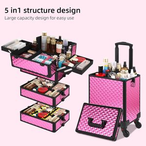Valise de maquillage en aluminium durable à roulettes, fermeture à boucle, résistante à l'<span class=keywords><strong>eau</strong></span>, portable pour une utilisation professionnelle en cosmétologie - Product Image 4