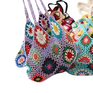 Factory Price Manufacturer Supplier Knitted Diy Flower Hand-Knitted Handbag Fashion Women Bags
