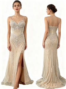 Gaun <span class=keywords><strong>Prom</strong></span> putri duyung kristal nude perak baru dengan gaun malam manik-manik belah depan untuk gaun pesta pernikahan wanita - Product Image 3