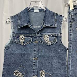 Conjunto de Vaquero Juvenil 2026, Traje de <span class=keywords><strong>Jeans</strong></span>, <span class=keywords><strong>Blazer</strong></span> con Cuentas en Forma de Corazón para Mujer, Pantalones Anchos, Lentejuelas en Forma de Estrella, Ropa Infantil - Product Image 2