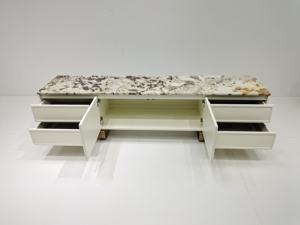 אירופאי בסגנון אירופאי טלוויזיה לעמוד הבית שיש טלוויזיה לעמוד בסיס מתכת אחסון מתאים סלון, מטבח, חדר אוכל - Product Image 6