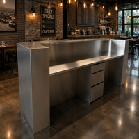 Comptoir de réception moderne en acier inoxydable industriel, comptoir de service de bureau en métal brossé pour restaurant