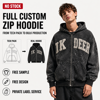 Sweat à capuche zippé personnalisé IKDEER pour homme, veste à capuche oversize vintage délavée avec patch en chenille pour le streetwear