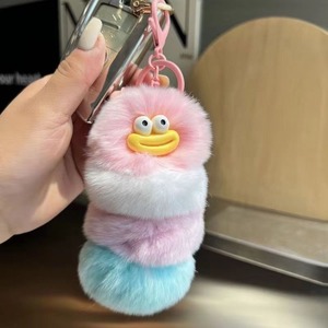 Phim hoạt hình Pompom chú hề <span class=keywords><strong>Keychain</strong></span> plushies sang trọng nhồi xúc xích Miệng Lớn <span class=keywords><strong>Keyring</strong></span> Y2K đầy màu sắc Thỏ lông Mặt dây chuyền ba lô trang trí - Product Image 3