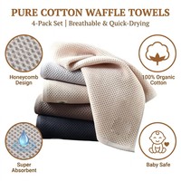 Serviettes de toilette et de visage Tavelya en coton gaufré 100 %, lot de 4, super absorbantes, séchage rapide, écologiques et douces – Prix de gros