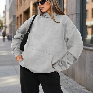 Sudadera con Capucha para Mujer, Talla Grande, Otoño Invierno, Lisa, Casual, Transpirable, 100% Algodón, Venta al Por Mayor de Fábrica - Product Image 1