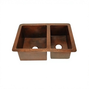 Fregadero de diseño fabuloso en fregadero de doble cara martillado de cobre Fregadero de tamaño y forma personalizados para uso en el baño - Product Image 1