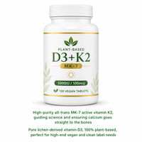 Complément alimentaire à haute puissance à base de plantes, Vitamine D3 K2 MK-7 5000 UI en comprimés pour marque privée, soutien pour la gestion des os, du cœur et de l'énergie