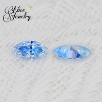 Belle pierre de moissanite bleu aqua en vrac, forme feuille marquise, cabochon, moissanite synthétique