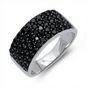 GOURIK Bague Cocktail Classique en Argent 925 Noir avec Serties Multi-Pierres, Hypoallergénique, Bijoux Fins de Luxe pour Femme - Product Image 1