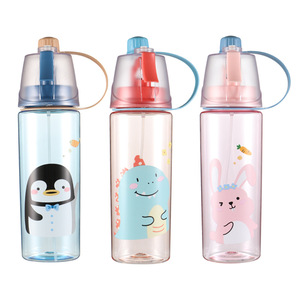 Cartoon Cute Students 600ml Portable Spray Cool Drinking Cup Sports School Kids <b>Plastic</b> Mist Spray Water Bottle - Product Image 1