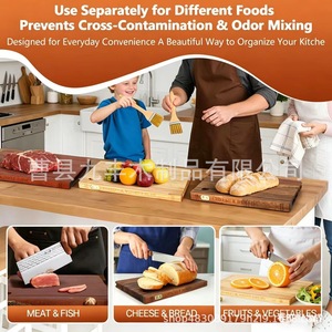 Juego de tablas de cortar de madera rectangulares de pino multifuncionales para cocina, para cortar frutas, verduras, carne, queso y pan - Product Image 4
