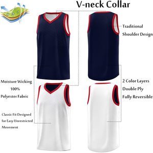   Camiseta de Baloncesto Reversible para Hombre, Cuello en V, Sin Mangas, Absorbe la Humedad, Uniforme de Práctica para Equipo - Product Image 3